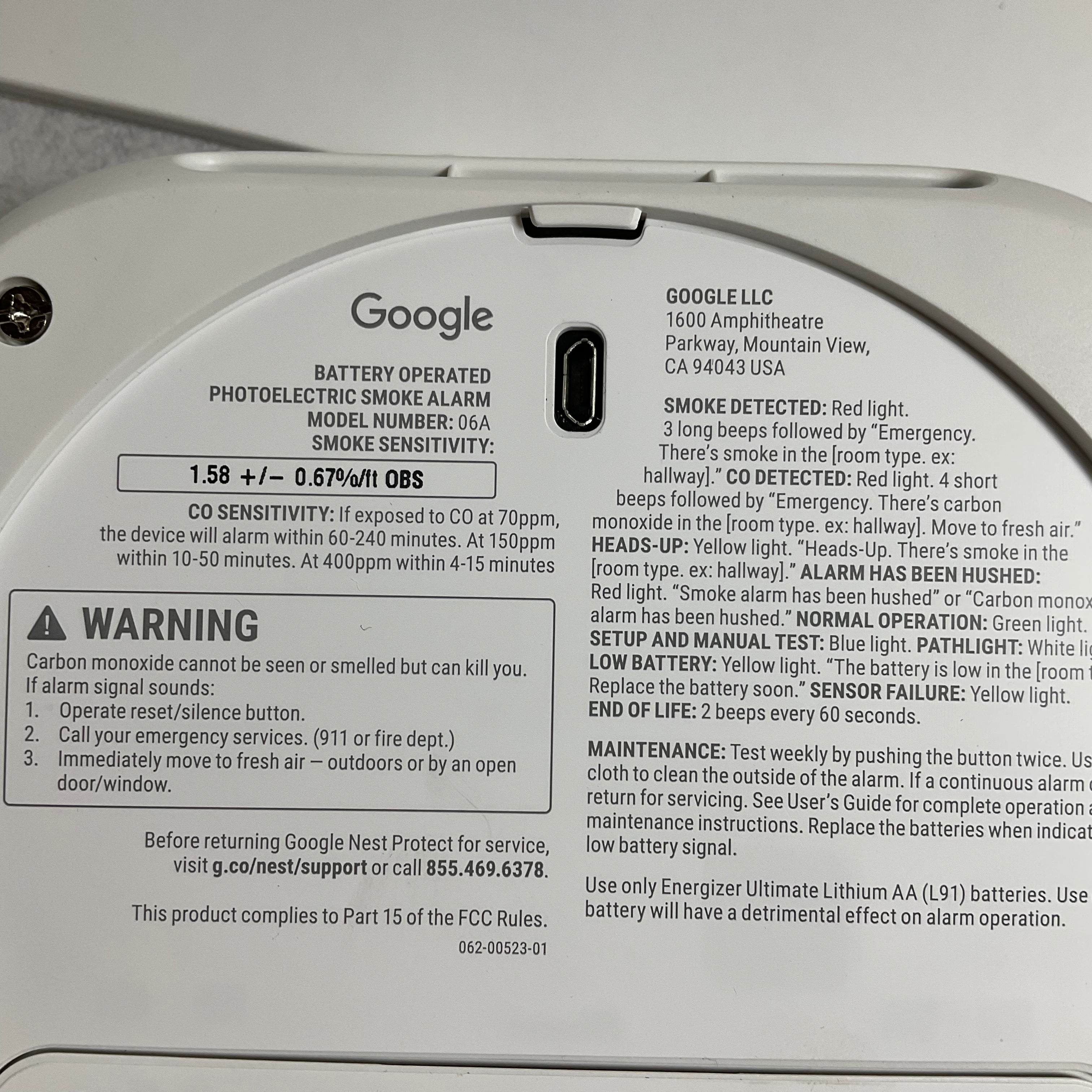 Google Nest Protect - Smoke Detector/Carbon Monoxide Detector - White (7341394919662)